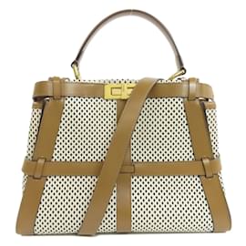 Fendi-Sac à main Fendi Peekaboo Punching-Marron,Blanc