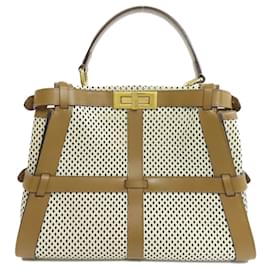 Fendi-Sac à main Fendi Peekaboo Punching-Marron,Blanc