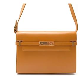 BOLSA SAINT LAURENT MANHATTAN MÉDIA 579271 COURO BOX MOSTARDA Camelo