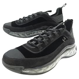 Chanel-NINE CHANEL BASKET VELVET LOW TOP TRAINER LOGO CC 44 SHOES-Black