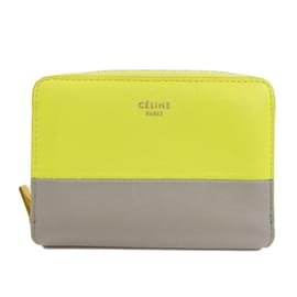 Céline-Celine Gray and Yellow Leather Coin Purse-Brown,Yellow