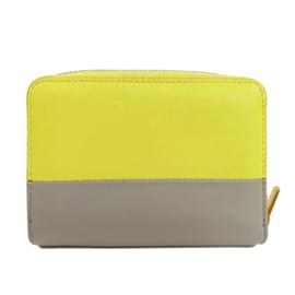 Céline-Celine Gray and Yellow Leather Coin Purse-Brown,Yellow