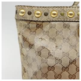 Gucci-GUCCI GG Crystal Tote Bag Coated Canvas Beige White Silver 207292 Auth 92409-Silvery,White,Beige