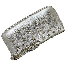 Cartera larga de cuero plateado Jimmy Choo Plata