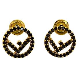 Fendi-Fendi Gold and Black Stud Earrings-Black,Golden