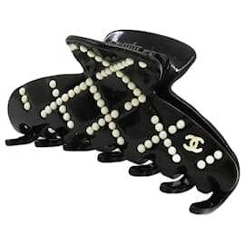 Chanel-Chanel Matelasse Coco Mark Barrette Hair Clip-Black,Cream