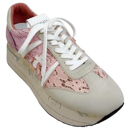 Autre Marque-Premiata Pink / Taupe Lace Beth Platform Sneakers-Pink