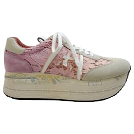 Autre Marque-Premiata Pink / Taupe Lace Beth Platform Sneakers-Pink