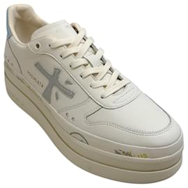 Autre Marque-Premiata Ivory / Platinum Leather Micol Platform Sneakers-Cream