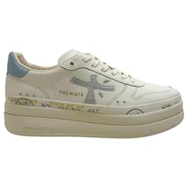 Autre Marque-Premiata Ivory / Platinum Leather Micol Platform Sneakers-Cream