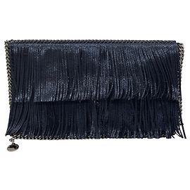 Stella Mc Cartney Stella McCartney Ink Shiny Dot Fringed Foldover Clutch Blue