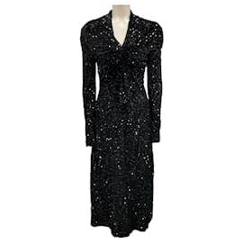 Autre Marque-Richard Quinn Black Sequined Twist-Front Midi Dress-Black