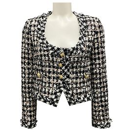 Derek Lam 10 Crosby Veste en tweed bouclé embellie Jacqueline noire / blanche Multicolore