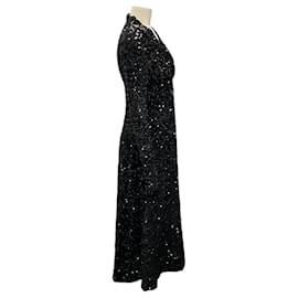 Autre Marque-Richard Quinn Black Sequined Twist-Front Midi Dress-Black