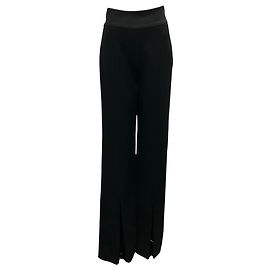 Jonathan Simkhai Black Ariah Front Slit Satin Trimmed Crepe Pants Black