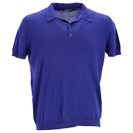 Prada- Prada Knitted Short Sleeve Polo Shirt in Blue Wool-Blue