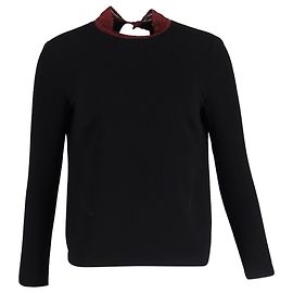 Pull Sandro avec col contrasté en laine noire Noir