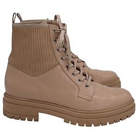Gianvito Rossi Martis Rib-Knit Combat Boots in Beige Leather Beige