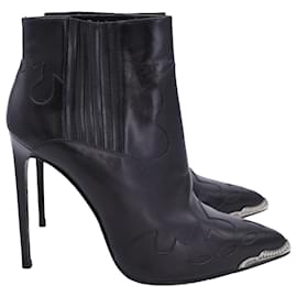 Saint Laurent-Saint Laurent Western Paris Pointed Toe Ankle Boots in Black Leather-Black