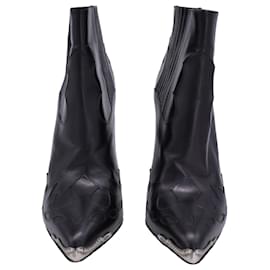 Saint Laurent-Saint Laurent Western Paris Pointed Toe Ankle Boots in Black Leather-Black