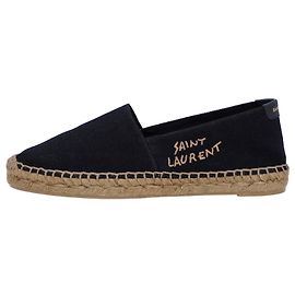 Saint Laurent bestickte Espadrilles aus schwarzem Canvas Schwarz