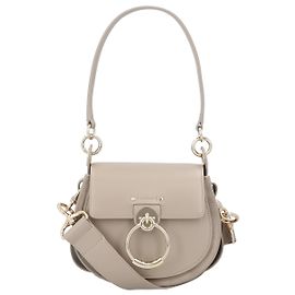 Chloé Small Tess Bag In Shiny Leather And Suede Grey Grey