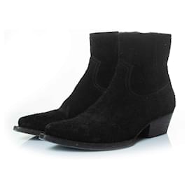Saint Laurent-Lukas wool suede ankle boots-Black
