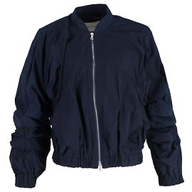 Giacca bomber deconstruita con volantini Dries Van Noten in satin blu navy Blu Blu navy
