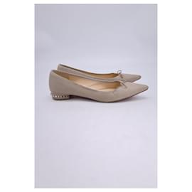 Christian Louboutin-Christian Louboutin Ballalla Red Sole Ballet Flats In Beige Leather-Beige