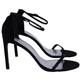 Stuart Weitzman Nudist Sandals in Black Satin  Black