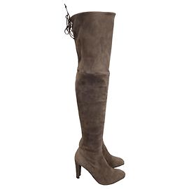 Botas Stretch acima do joelho Stuart Weitzman em camurça cinza Marrom Vermelho