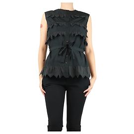 Alaïa Camisa preta sem mangas de algodão bordada com cinto - tamanho UK 10 Preto