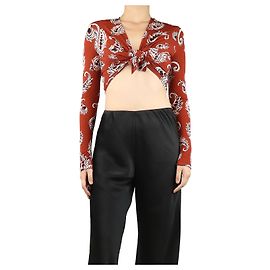 Paco Rabanne Crop-top rosso a maniche lunghe in paisley - taglia UK 12 Rosso