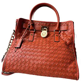 Michael Kors Hamilton Handbag Orange Woven Leather Orange
