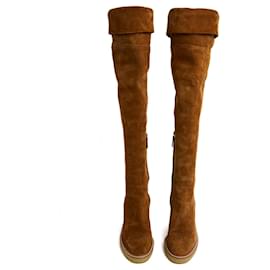 Hermès-Hermès 2023 Boots EU39.5 Dakota Gold Suede Thigh Boots UK6 US8.5 Hermes-Caramel