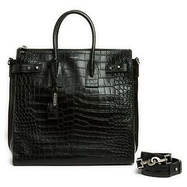 Saint Laurent Sac de Jour North/South Black Crocodile embossed Leather Bag Strap Black