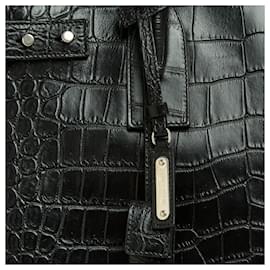 Saint Laurent-Saint Laurent Sac de Jour North/South Black Crocodile embossed Leather Bag Strap-Black