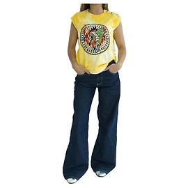 Camiseta Balmain Tie Dye Bordada Amarilla de Algodón Amarillo