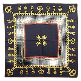Lenço de seda Céline preto e dourado Preto