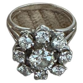 Autre Marque Daisy ring diamonds 18k white gold size 50 Silver hardware