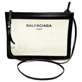 Balenciaga-Balenciaga Navy Pochette 339937 Shoulder Bag-Black,Cream