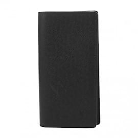 Louis Vuitton-Louis Vuitton Taiga Portefeuille Brazza Noir Men's Long Wallet-Black