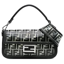 Fendi-Fendi Black Medium Zucca PVC Baguette Satchel-Black