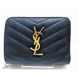 Cartera compacta con cremallera alrededor Cassandra de Saint Laurent Negro