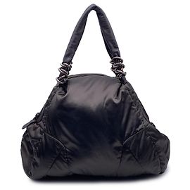 Fay Black Shiny Nylon Puffer Tote Shoulder Bag Black
