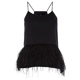 Top Tibi noir à plumes d'autruche Noir