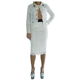 Dolce & Gabbana Cordonetto Lace Skirt Suit White