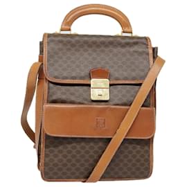Céline-CELINE Macadam Canvas Shoulder Bag PVC Leather Brown Gold Auth 89829-Brown,Golden