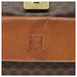 Céline-CELINE Macadam Canvas Shoulder Bag PVC Leather Brown Gold Auth 89829-Brown,Golden