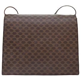 Céline-CELINE Macadam Canvas Shoulder Bag PVC Leather Brown Gold Auth 89825-Brown,Golden